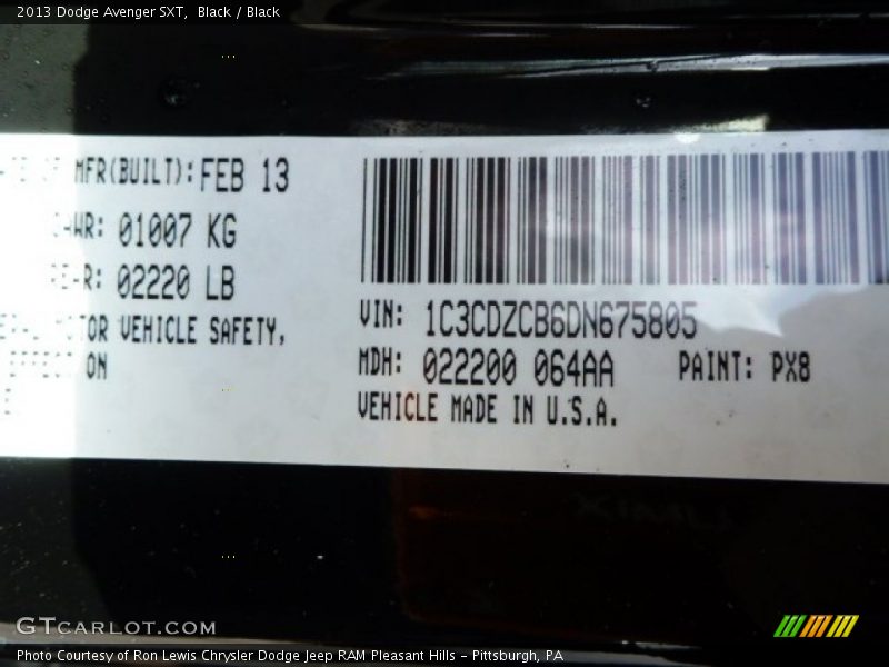 Black / Black 2013 Dodge Avenger SXT
