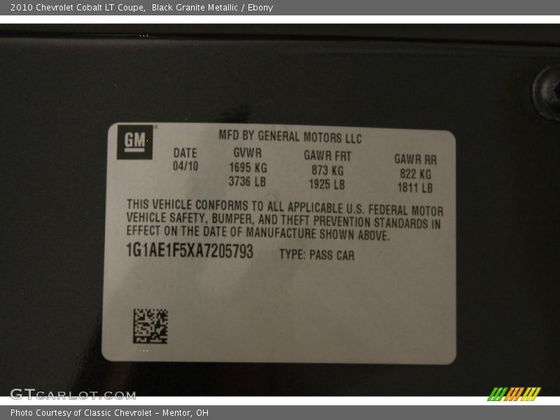Black Granite Metallic / Ebony 2010 Chevrolet Cobalt LT Coupe