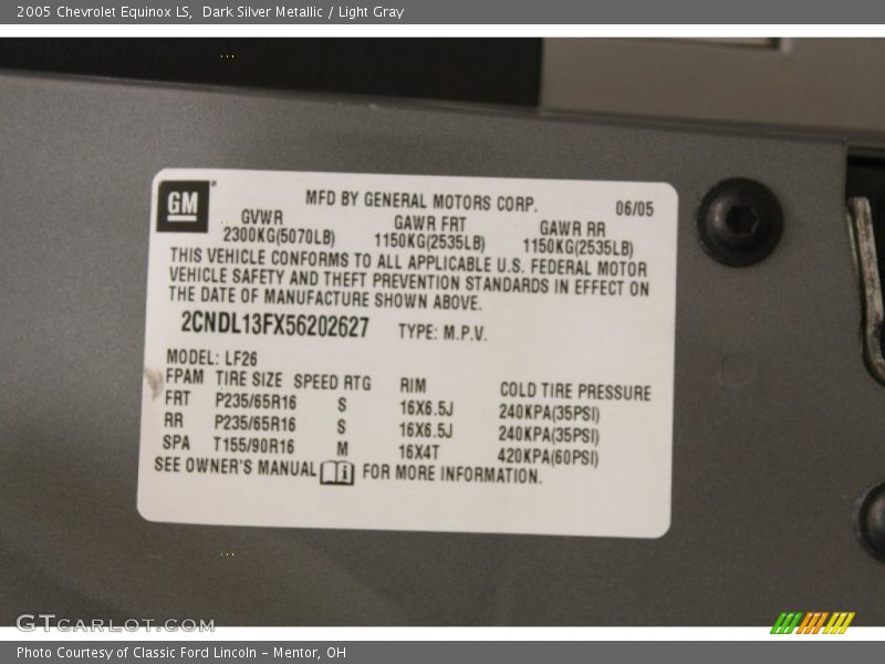 Dark Silver Metallic / Light Gray 2005 Chevrolet Equinox LS