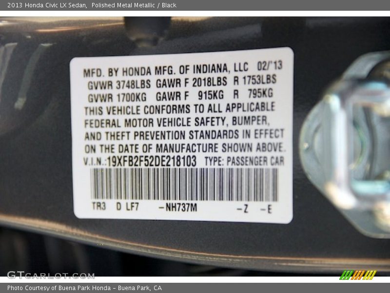 Polished Metal Metallic / Black 2013 Honda Civic LX Sedan