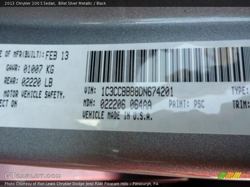 Billet Silver Metallic / Black 2013 Chrysler 200 S Sedan