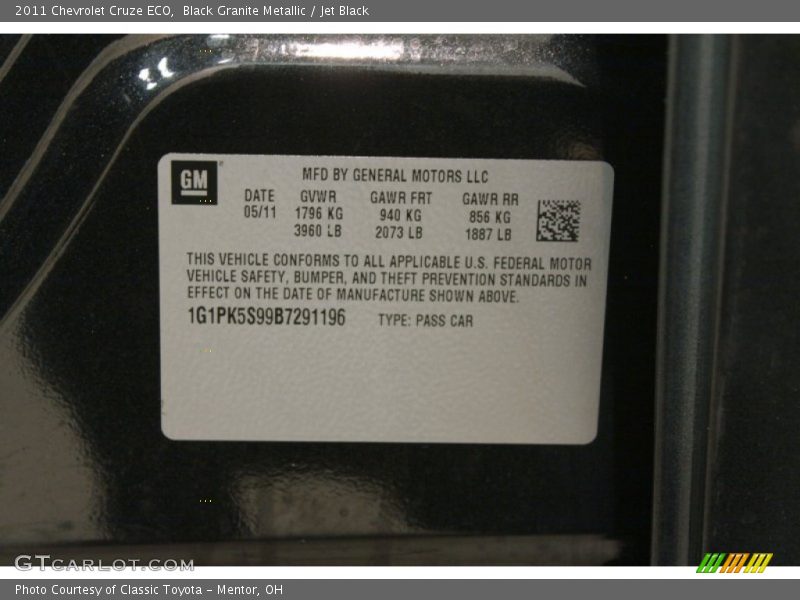 Black Granite Metallic / Jet Black 2011 Chevrolet Cruze ECO