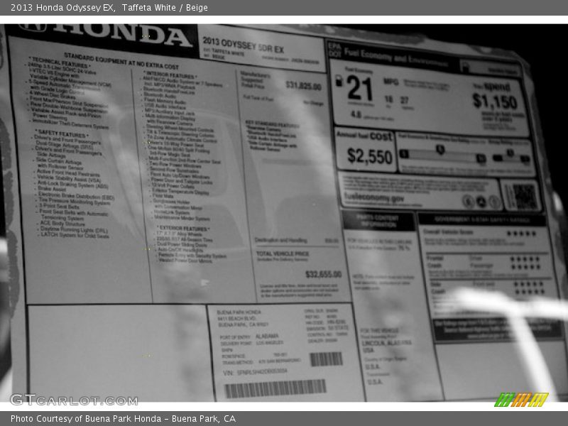 Taffeta White / Beige 2013 Honda Odyssey EX