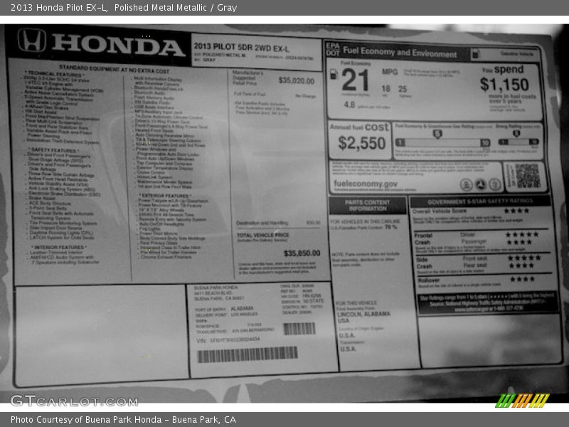 Polished Metal Metallic / Gray 2013 Honda Pilot EX-L