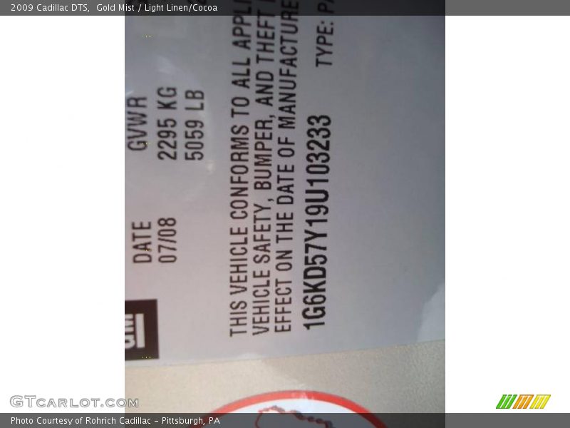 Gold Mist / Light Linen/Cocoa 2009 Cadillac DTS