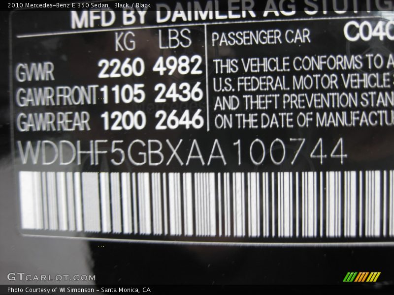 Black / Black 2010 Mercedes-Benz E 350 Sedan