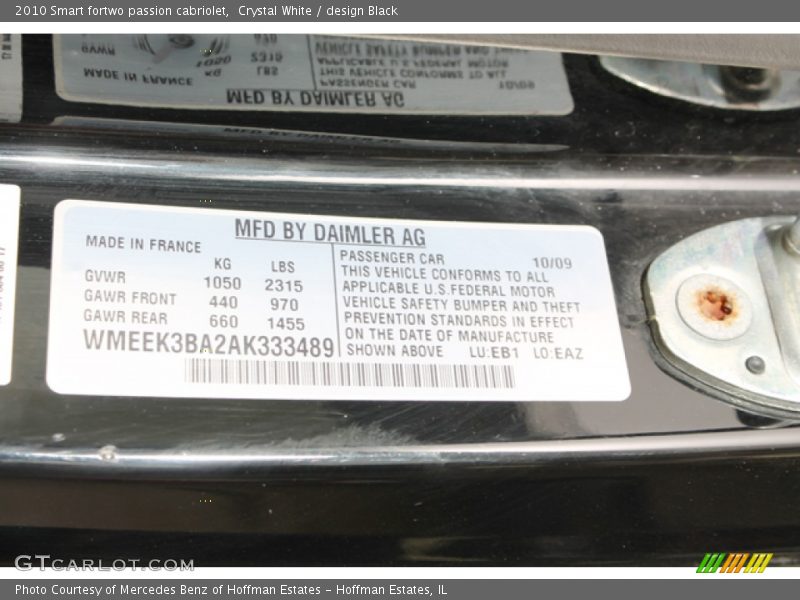 Crystal White / design Black 2010 Smart fortwo passion cabriolet