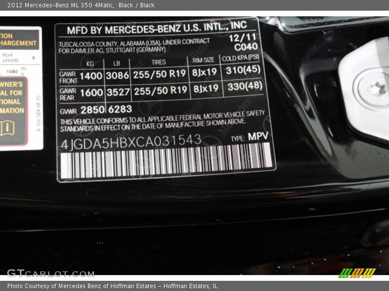 Black / Black 2012 Mercedes-Benz ML 350 4Matic