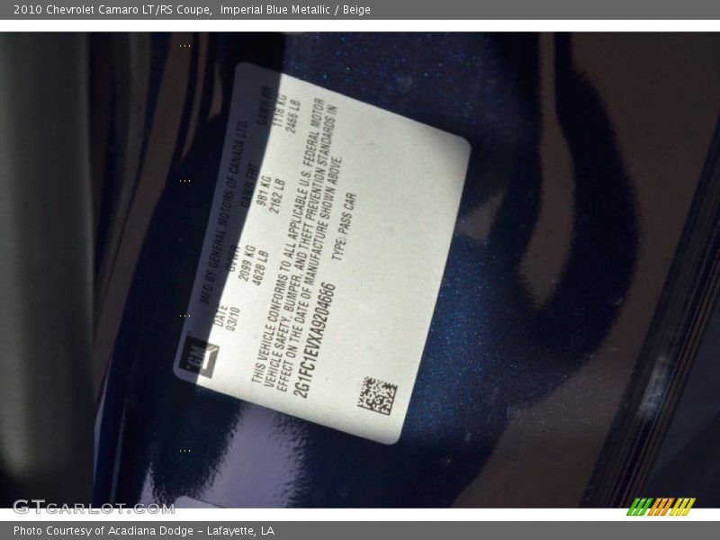 Imperial Blue Metallic / Beige 2010 Chevrolet Camaro LT/RS Coupe