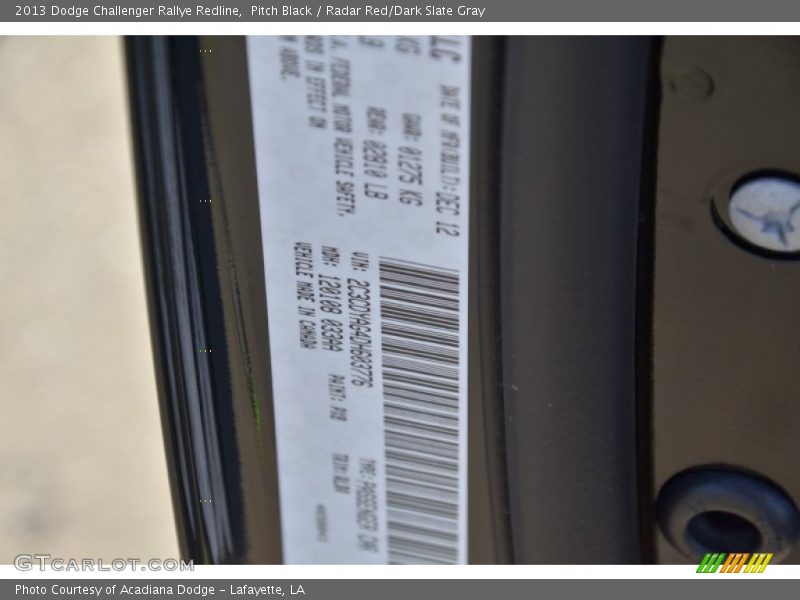 Pitch Black / Radar Red/Dark Slate Gray 2013 Dodge Challenger Rallye Redline