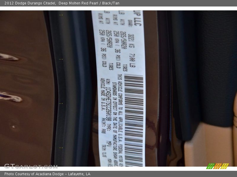 Deep Molten Red Pearl / Black/Tan 2012 Dodge Durango Citadel