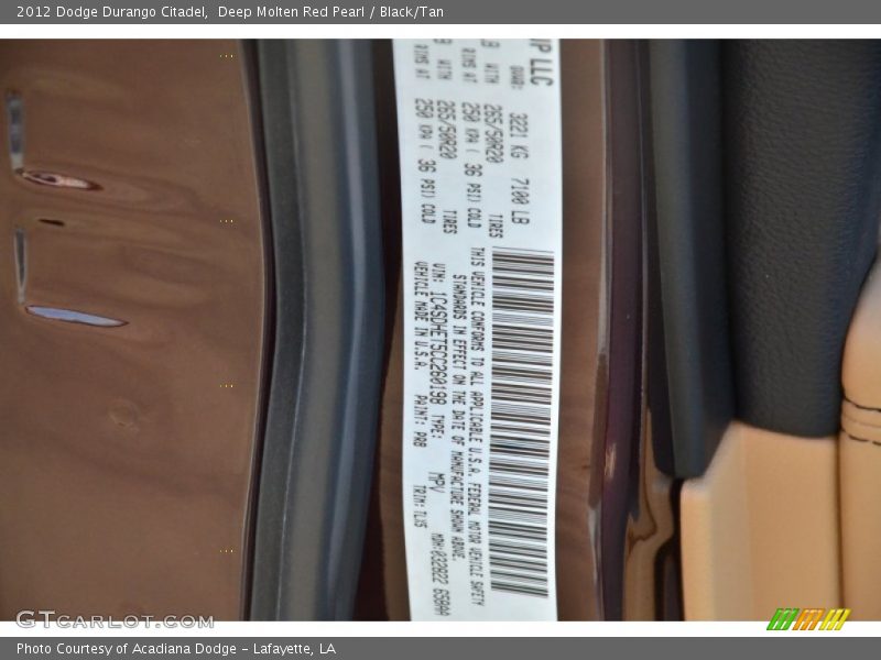 Deep Molten Red Pearl / Black/Tan 2012 Dodge Durango Citadel
