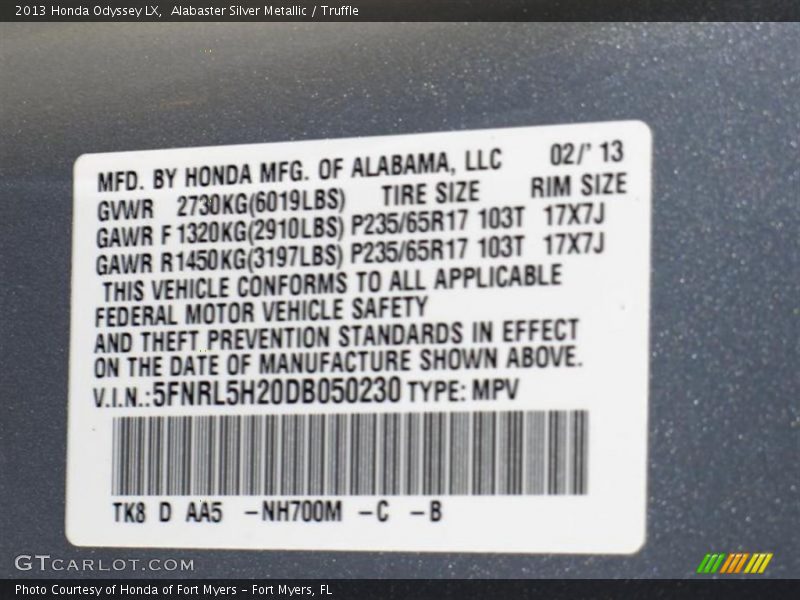 Alabaster Silver Metallic / Truffle 2013 Honda Odyssey LX