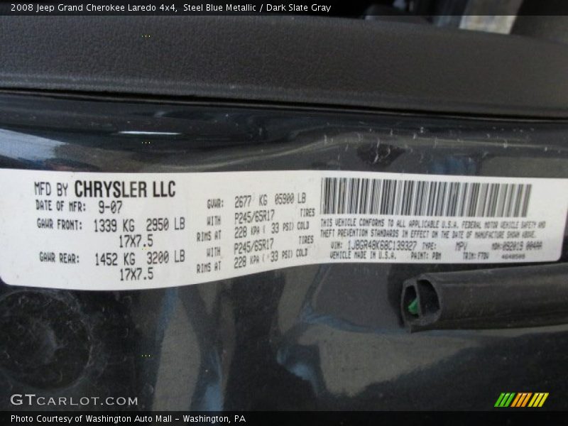 Steel Blue Metallic / Dark Slate Gray 2008 Jeep Grand Cherokee Laredo 4x4