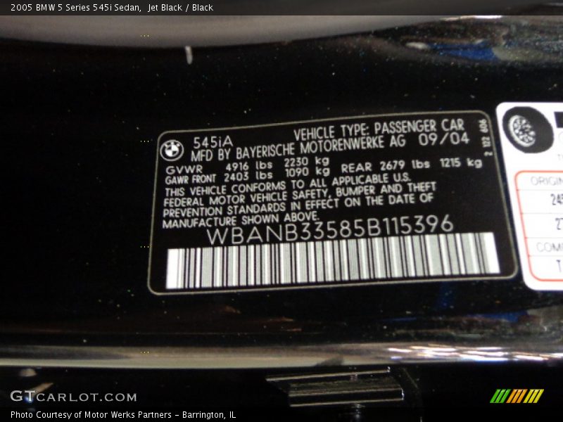 Jet Black / Black 2005 BMW 5 Series 545i Sedan