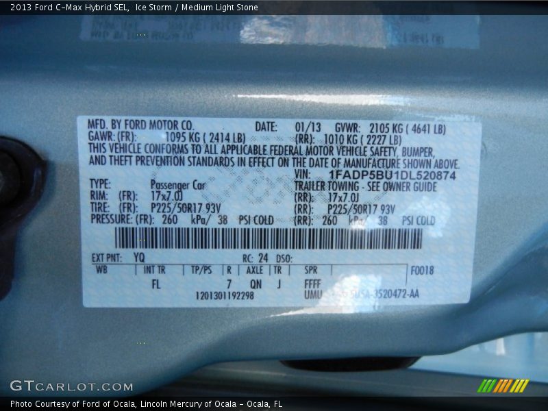 2013 C-Max Hybrid SEL Ice Storm Color Code YQ