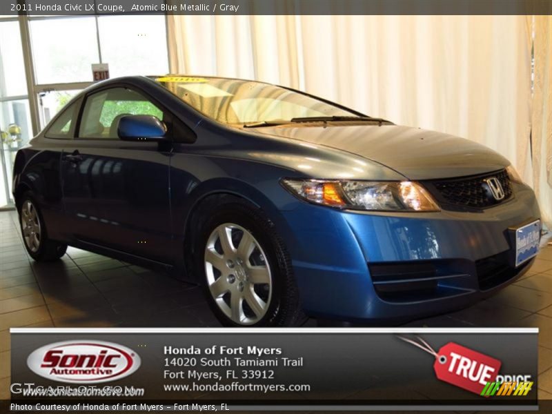 Atomic Blue Metallic / Gray 2011 Honda Civic LX Coupe
