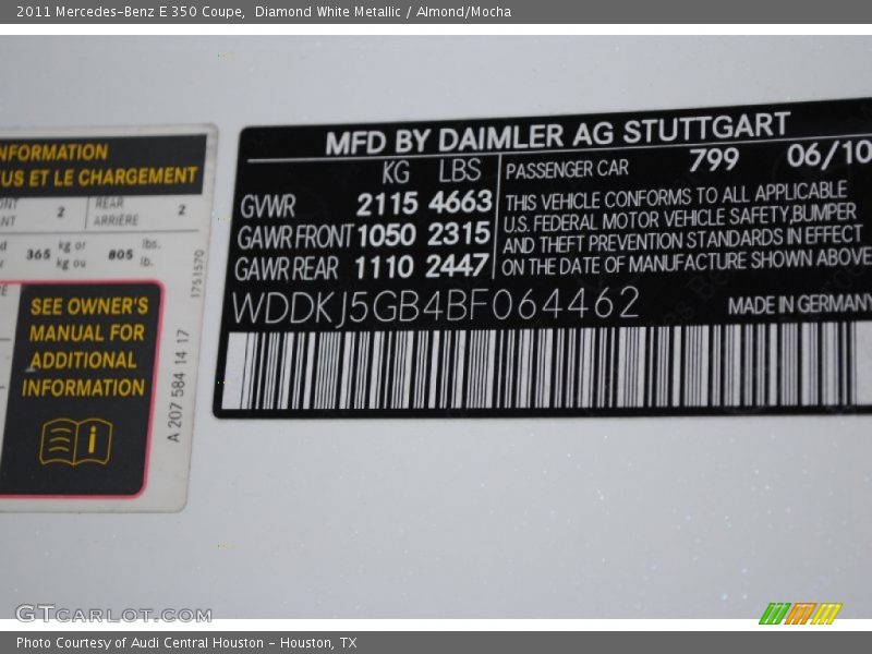 Diamond White Metallic / Almond/Mocha 2011 Mercedes-Benz E 350 Coupe