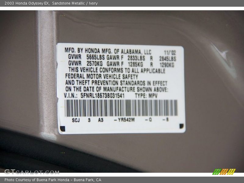 Sandstone Metallic / Ivory 2003 Honda Odyssey EX