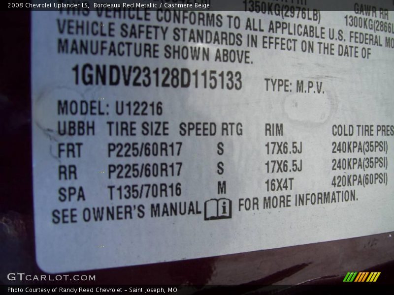 Bordeaux Red Metallic / Cashmere Beige 2008 Chevrolet Uplander LS