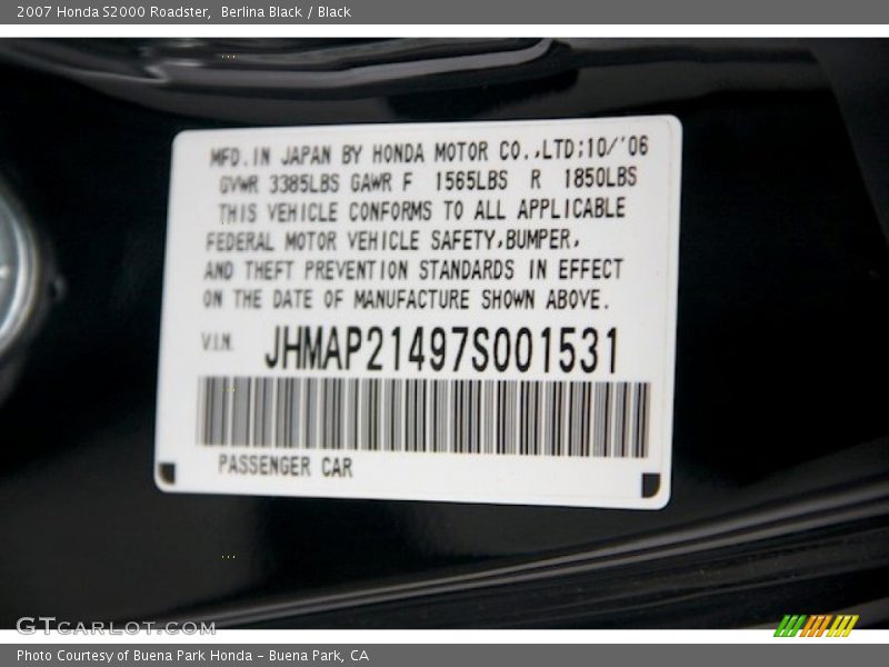 Berlina Black / Black 2007 Honda S2000 Roadster