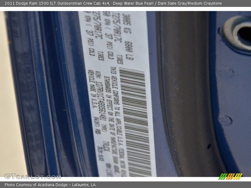 Deep Water Blue Pearl / Dark Slate Gray/Medium Graystone 2011 Dodge Ram 1500 SLT Outdoorsman Crew Cab 4x4