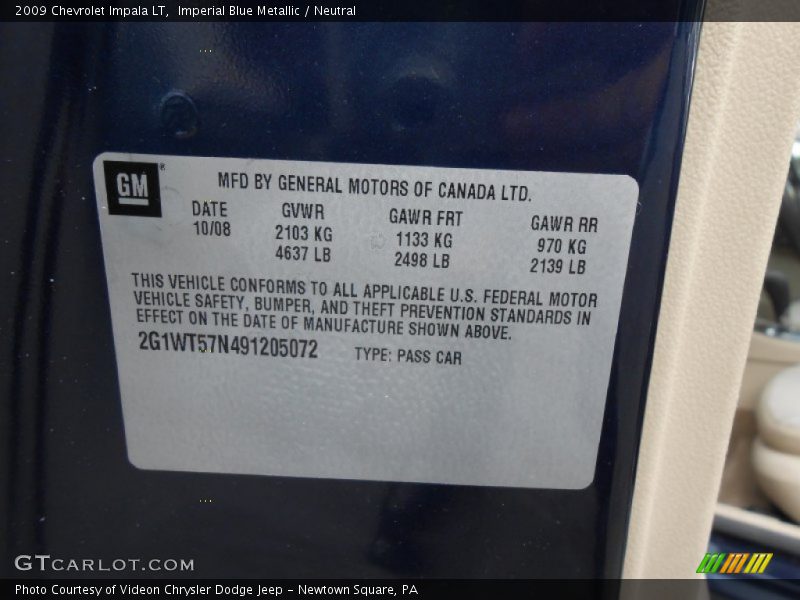 Imperial Blue Metallic / Neutral 2009 Chevrolet Impala LT