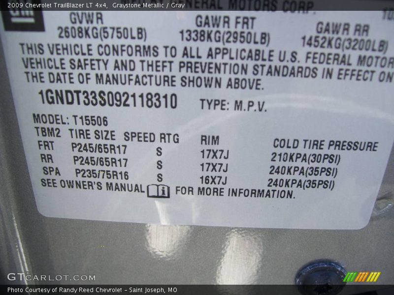 Graystone Metallic / Gray 2009 Chevrolet TrailBlazer LT 4x4