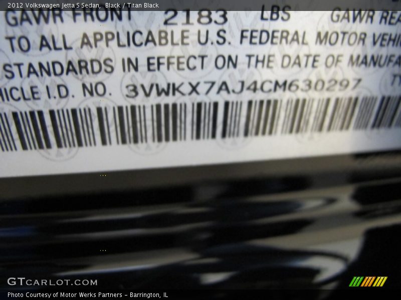 Black / Titan Black 2012 Volkswagen Jetta S Sedan