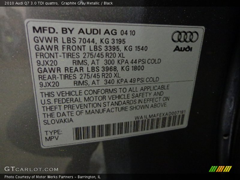 Graphite Gray Metallic / Black 2010 Audi Q7 3.0 TDI quattro