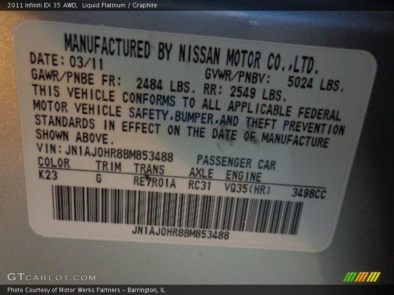 Liquid Platinum / Graphite 2011 Infiniti EX 35 AWD