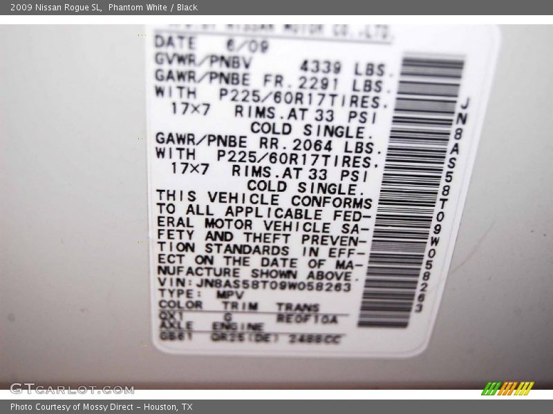 Phantom White / Black 2009 Nissan Rogue SL