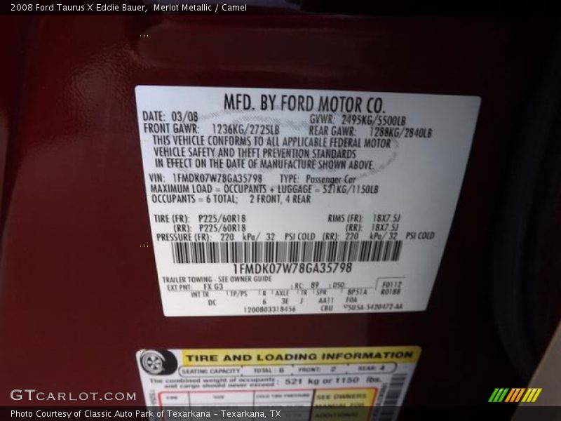 Merlot Metallic / Camel 2008 Ford Taurus X Eddie Bauer