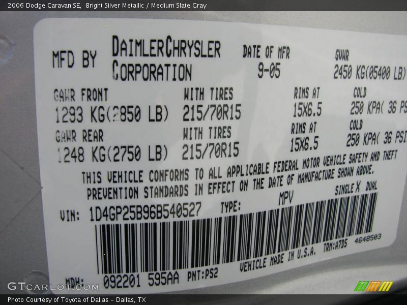 Bright Silver Metallic / Medium Slate Gray 2006 Dodge Caravan SE