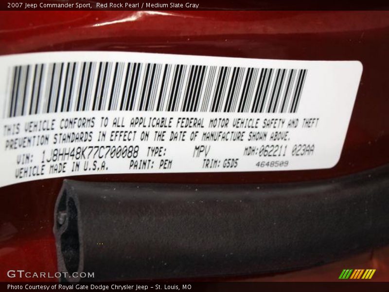 Red Rock Pearl / Medium Slate Gray 2007 Jeep Commander Sport