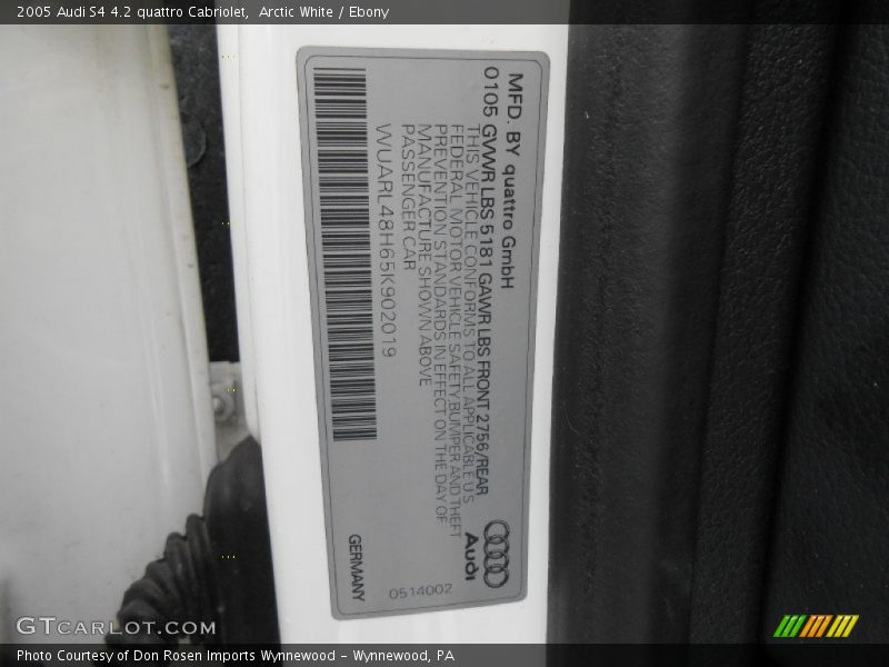 Arctic White / Ebony 2005 Audi S4 4.2 quattro Cabriolet