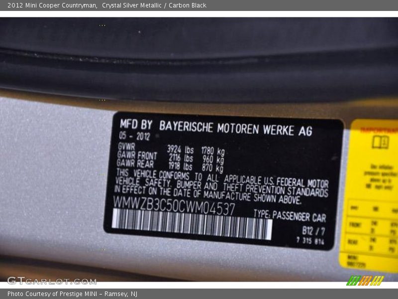 Crystal Silver Metallic / Carbon Black 2012 Mini Cooper Countryman