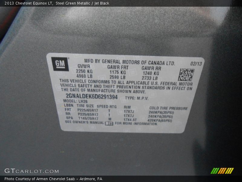 Steel Green Metallic / Jet Black 2013 Chevrolet Equinox LT