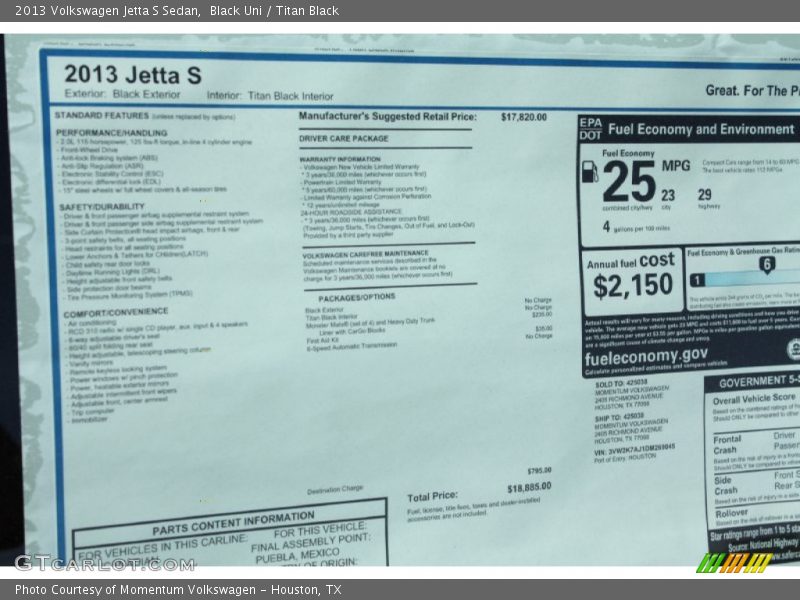 Black Uni / Titan Black 2013 Volkswagen Jetta S Sedan
