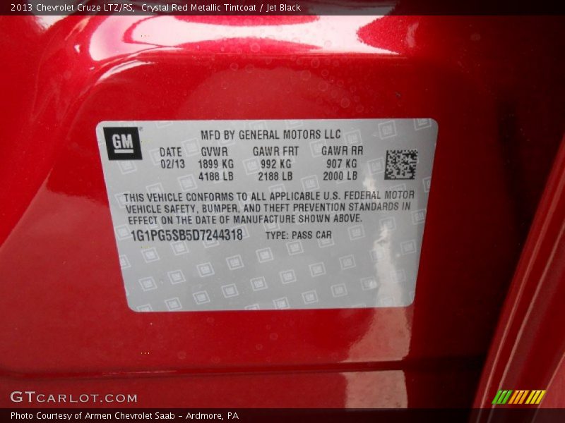 Crystal Red Metallic Tintcoat / Jet Black 2013 Chevrolet Cruze LTZ/RS