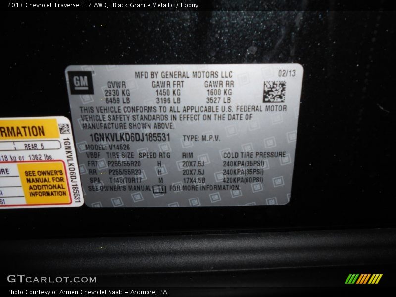Black Granite Metallic / Ebony 2013 Chevrolet Traverse LTZ AWD