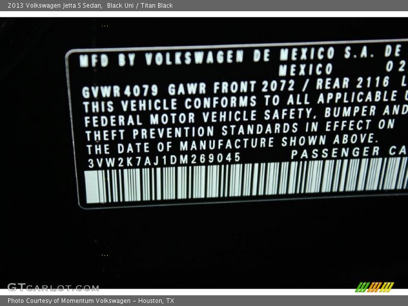 Black Uni / Titan Black 2013 Volkswagen Jetta S Sedan