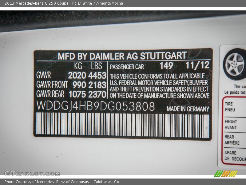 Polar White / Almond/Mocha 2013 Mercedes-Benz C 250 Coupe