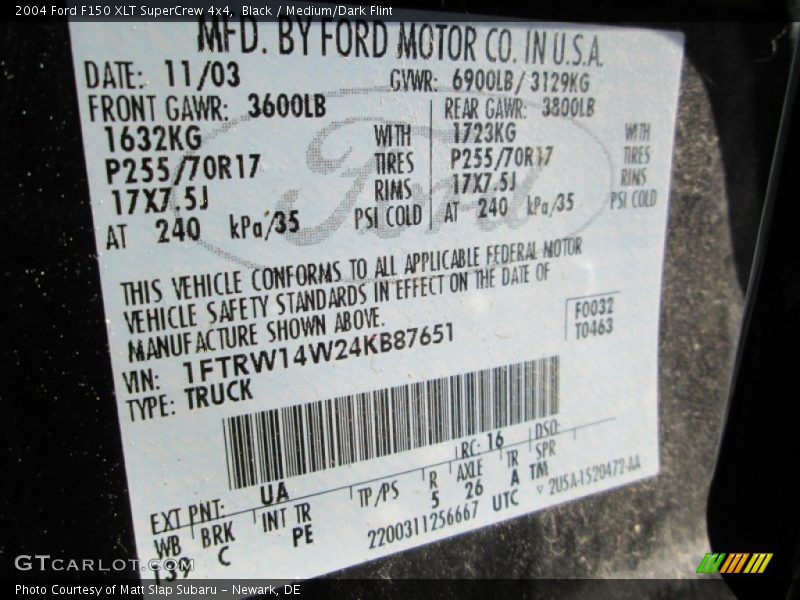 2004 F150 XLT SuperCrew 4x4 Black Color Code UA