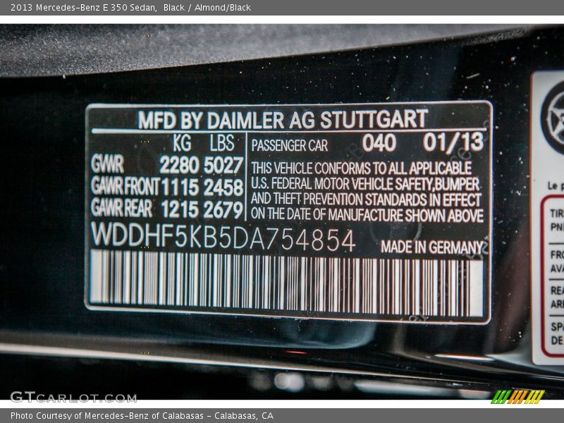 2013 E 350 Sedan Black Color Code 040