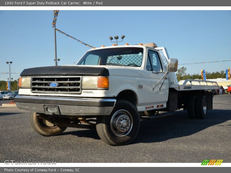 White / Red 1990 Ford F Super Duty Rollback Car Carrier