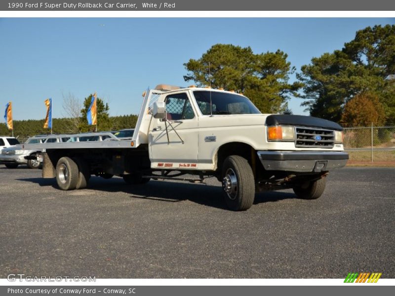 White / Red 1990 Ford F Super Duty Rollback Car Carrier