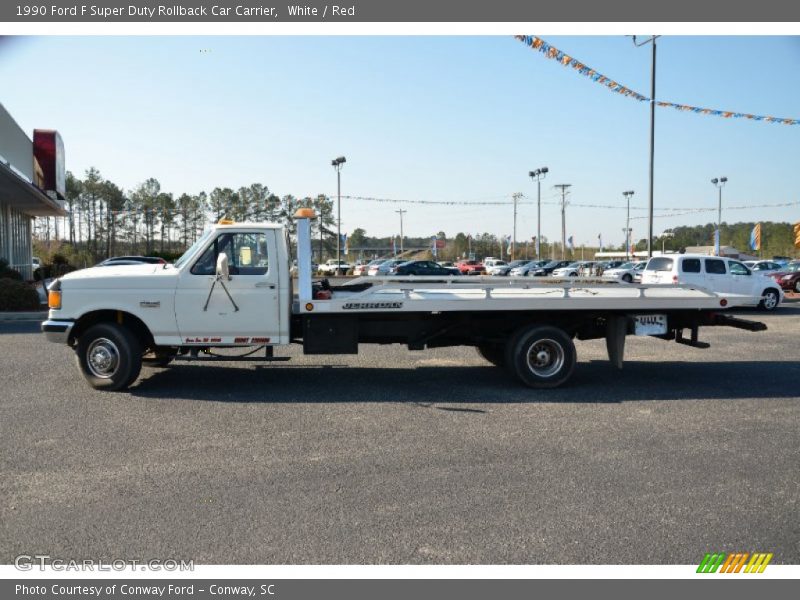 White / Red 1990 Ford F Super Duty Rollback Car Carrier