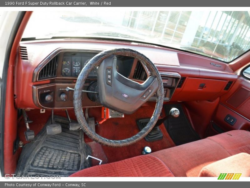 White / Red 1990 Ford F Super Duty Rollback Car Carrier