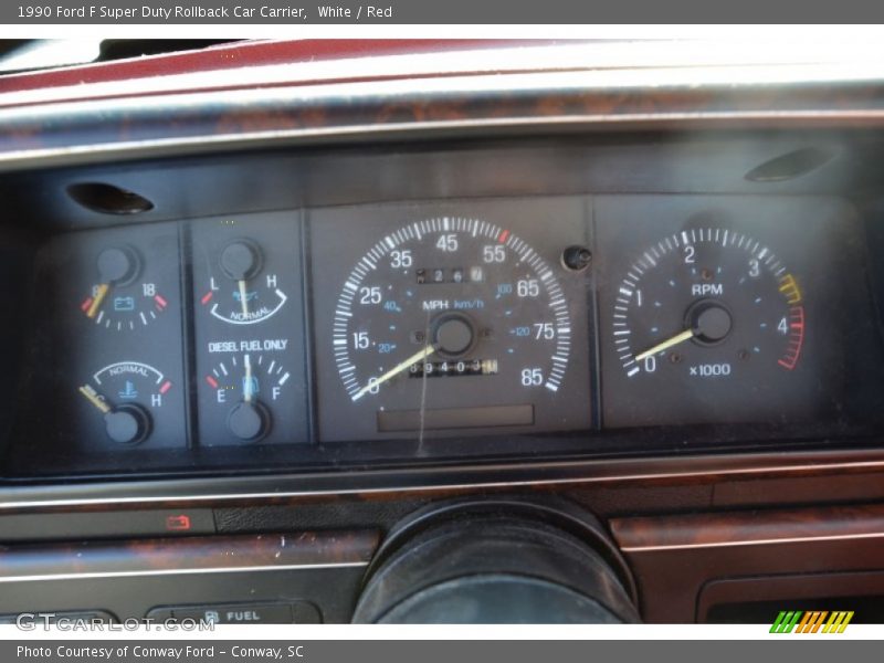White / Red 1990 Ford F Super Duty Rollback Car Carrier